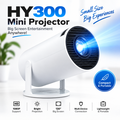 HY300 Non-Android Mini Projector – Portable Home Theater Cinema Projector with 30,000H LED Life, Big Screen Display for Movies, Gaming, Sports & Office Presentations